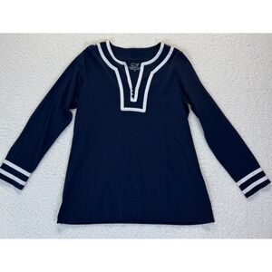 Vineyard Vines Origami Navy Blue & Off White Ribbon Trim Knit Tunic Top, Women M
